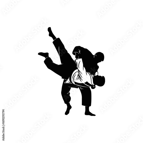 Monocolor vector silhouette of a judo throw motion, simple vector