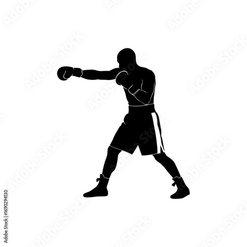 Monocolor vector silhouette of a boxer punching, simple pose