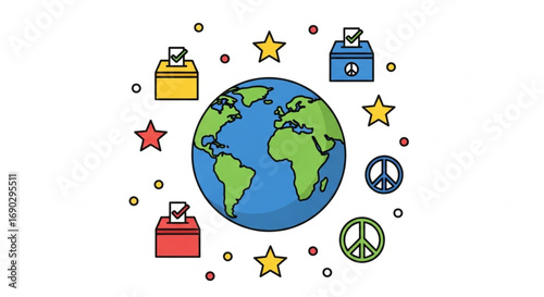 Global voting and peace election illustration with earth