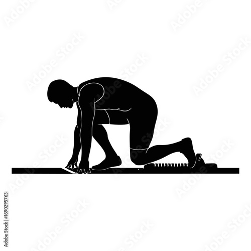 Monocolor vector silhouette of a sprinter starting from blocks, simple pose