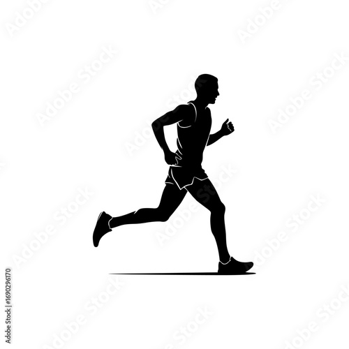 Monocolor vector silhouette of a marathon runner mid-stride, minimal style