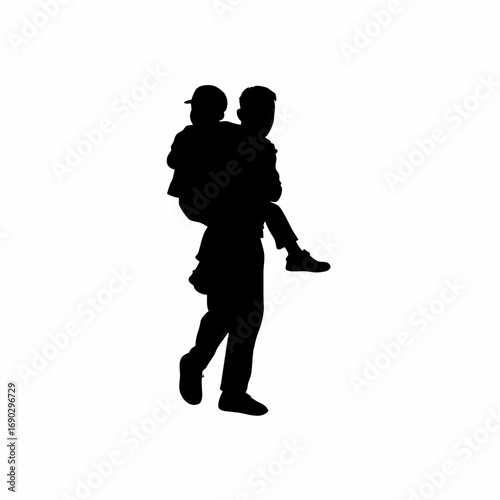 Silhouette of a boy helping his father to the hospital isolated on white background
