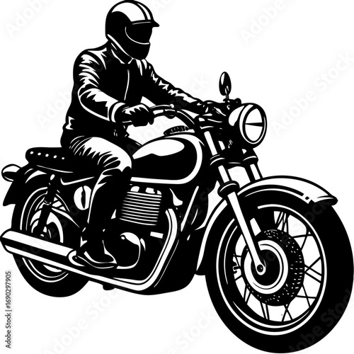Motorcyclist Riding a Classic Motorcycle Vector