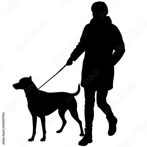 Person Walking a Dog Silhouette Vector