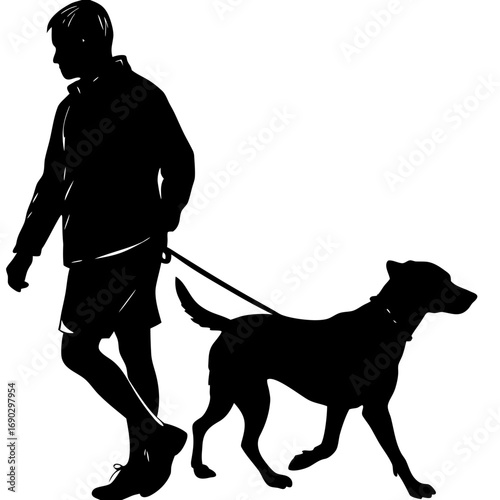 Person Walking a Dog Silhouette Vector