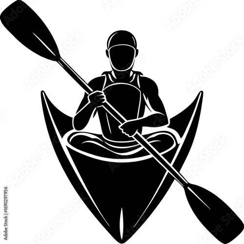 Man Kayaking Silhouette Vector