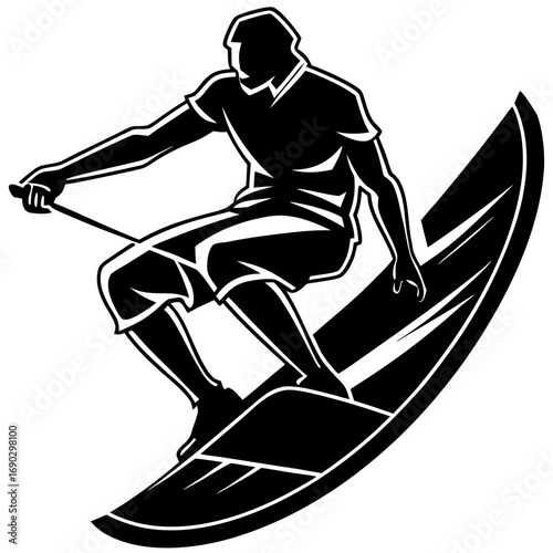 Wakeboarder Jumps Wake Silhouette Vector
