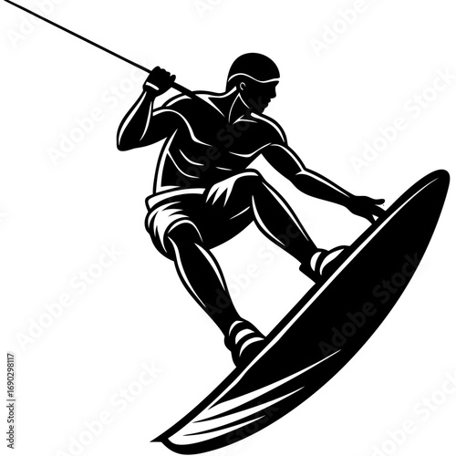 Wakeboarder Jumps Wake Silhouette Vector