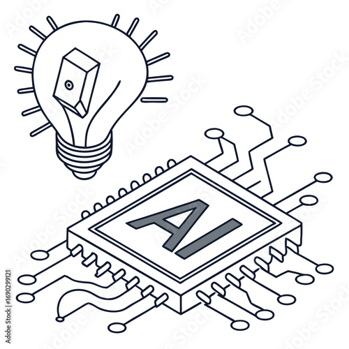 Vector art of artificial intelligence concept a light bulb and a microchip with the letters ai symbolizes the bright ideas and innovative solutions of ai technology