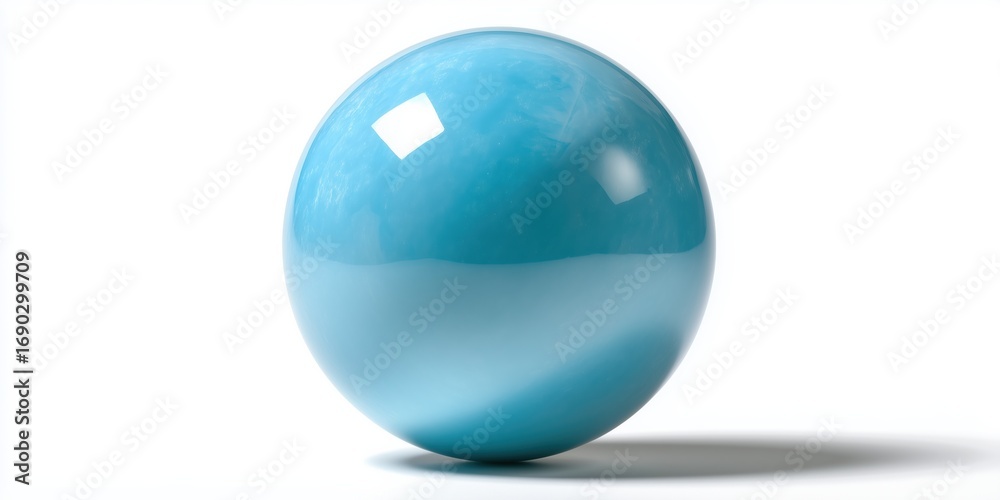 Obraz premium Glossy blue sphere on white background with shadows and reflections