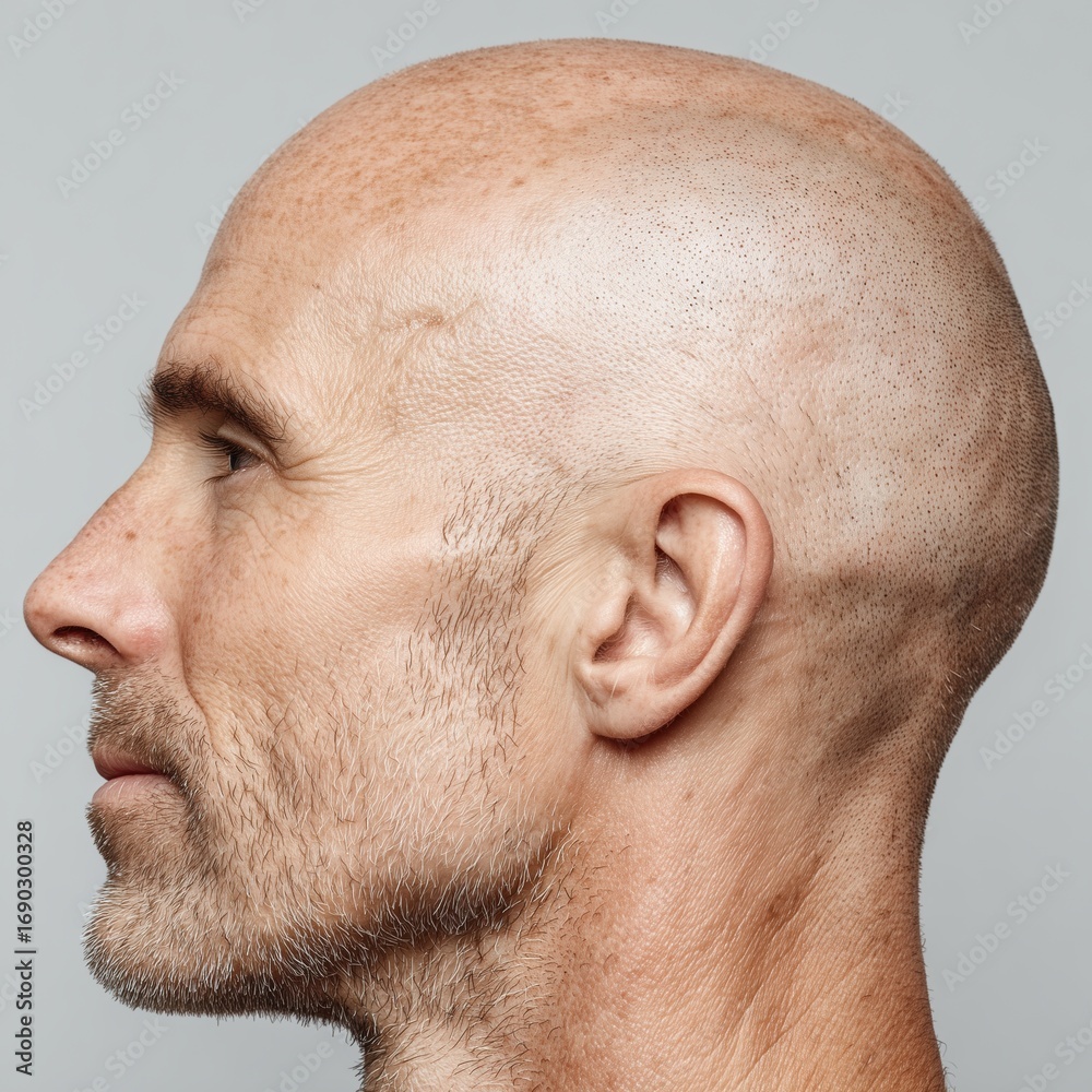 Naklejka premium Profile of mature caucasian male with bald head and distinctive facial features