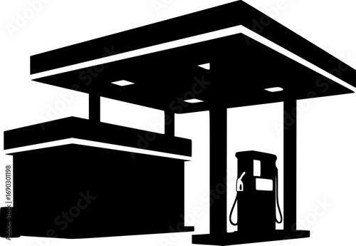 Silhouette of a gas station with an extended roof for coverage vector illustration