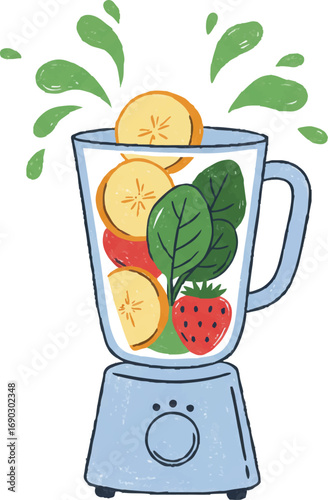 Fresh Fruit and Vegetable Smoothie Blender Healthy Drink Illustration