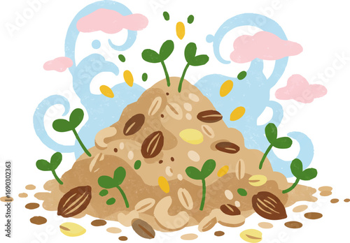 Healthy Nuts Seeds and Sprouts with Abstract Natural Elements