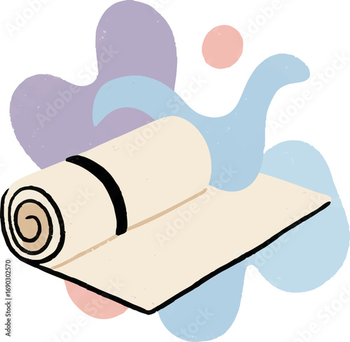 Rolled Yoga Mat with Abstract Shapes for Wellness and Exercise