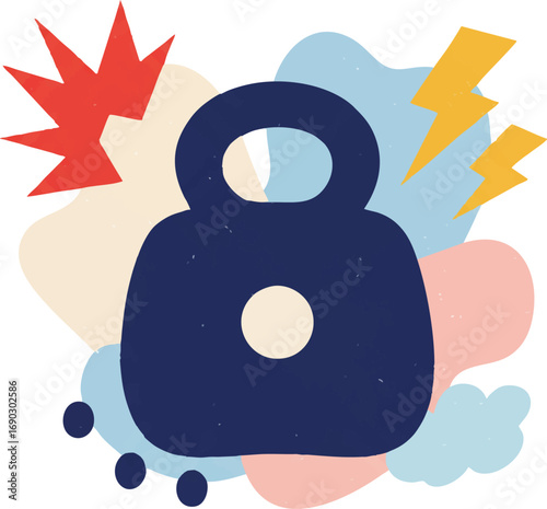 Dynamic Kettlebell Workout Graphic with Abstract Shapes and Energy Elements