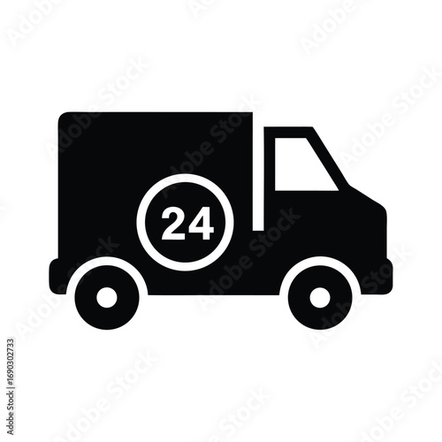 A silhouette truck displays twenty four inside circle over the side panel near the back