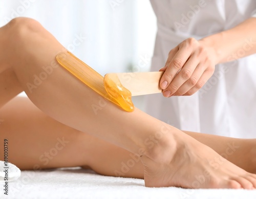 Woman receiving sugaring hair removal treatment