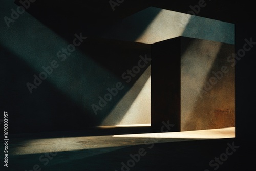 dark abstract geometric shapes, dramatic shadows, moody minimal composition.