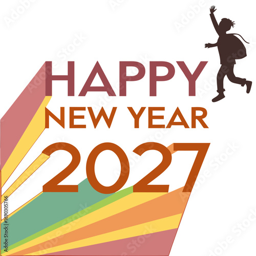 Wallpaper Mural Happy new year 2027 greeting with a silhouette of a person jumping for joy and colorful rays of light Torontodigital.ca