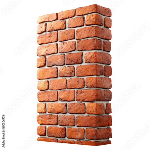 Realistic cracked brick wall piece isolated on transparent background