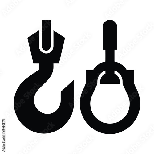 Industrial Hoist Hook and Shackle Heavy Lifting Icon.