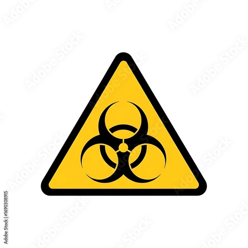 Easily recognizable biohazard symbol on yellow triangle warns of biological substances and infectious agents risks