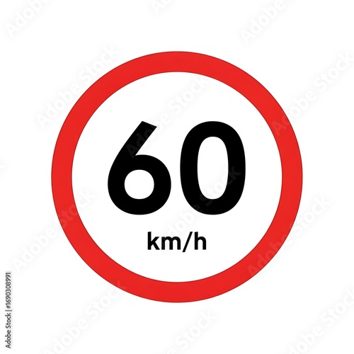 Sixty kilometers per hour speed restriction road sign for safety campaigns about driving or setting legal speed limits