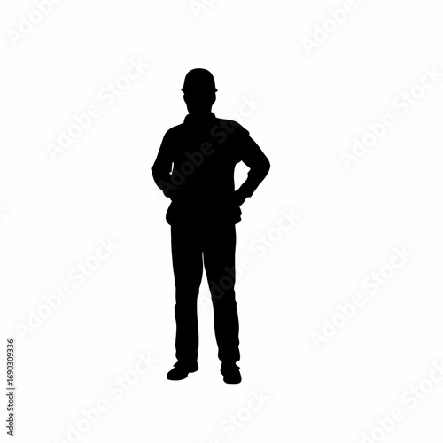 Silhouette of a structural engineer at underground metro project isolated on white background