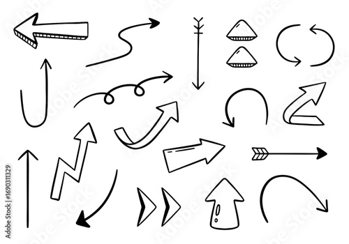 Arrow set doodle on white background. Vector illustration