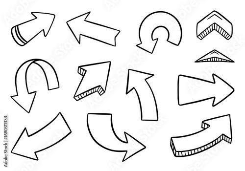 Arrow set doodle on white background. Vector illustration