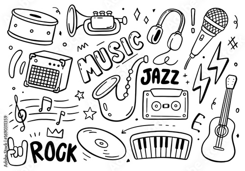 Music doodle on white background. Vector illustration