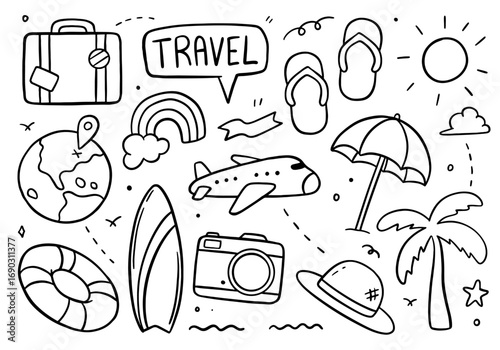 Travel doodle on white background. Vector illustration