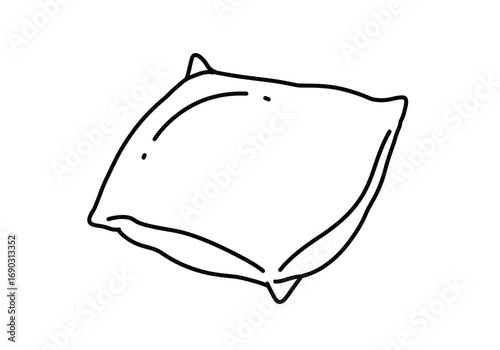 Cushion drawing. It is a simple black and white line art sketch of a cushion, also known as a pillow, a soft furnishing used for comfort and support. Vector sketch line art draw.