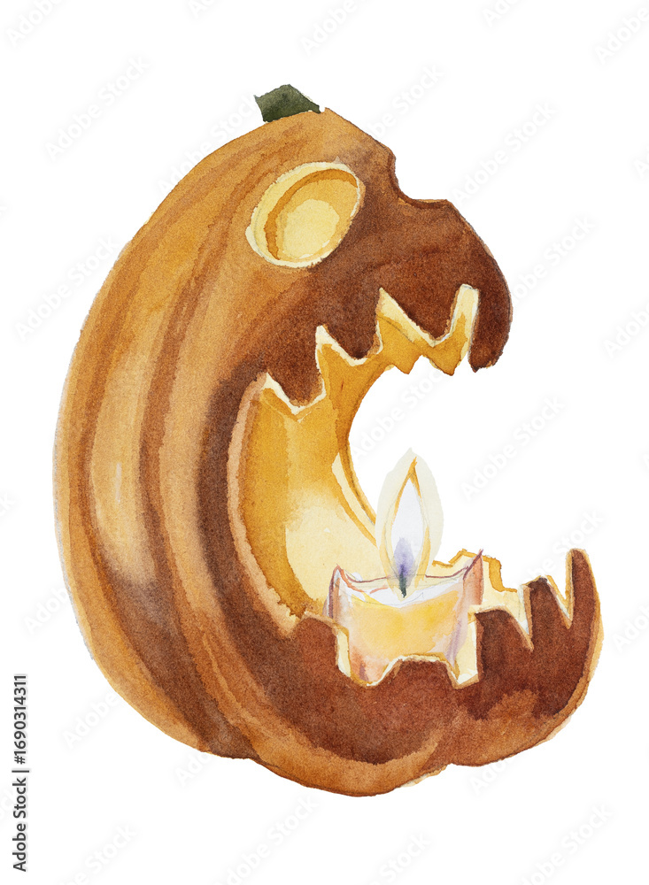 Fototapeta premium Jack o lantern and pumpkins with candles.