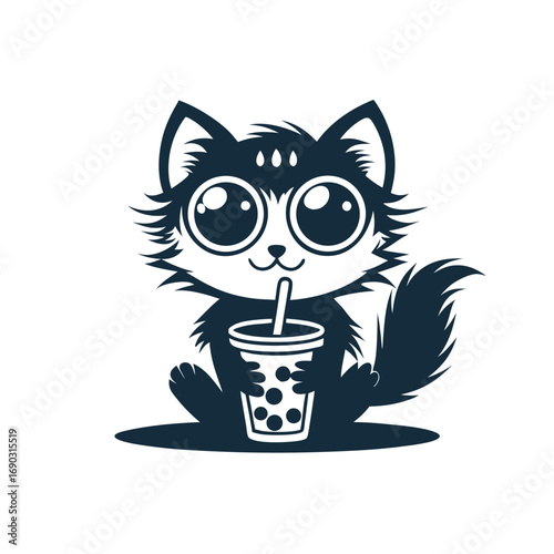 Charming cat is savoring sweet, refreshing bubble tea with cute pose