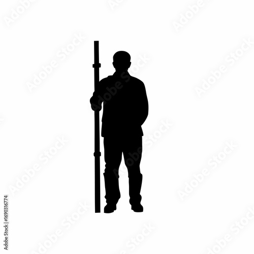 Silhouette of a structural engineer checking scaffolding alignment isolated on white background