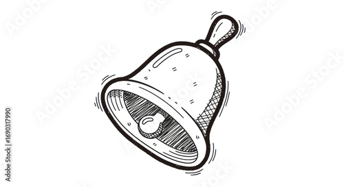 Photos Hand-drawn sketch of a classic bell with a clapper inside.