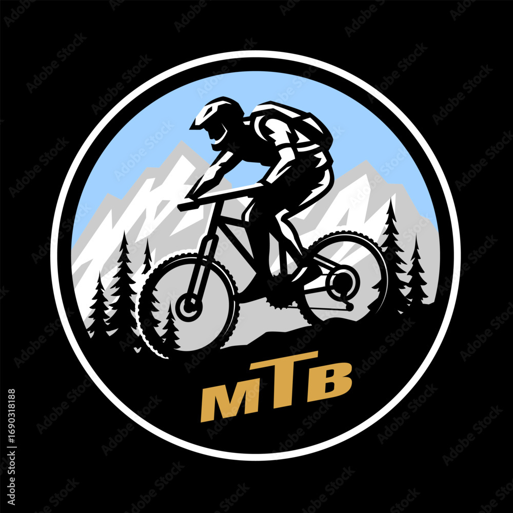 Fototapeta premium MTB. Mountain bike logo, emblem on dark background.