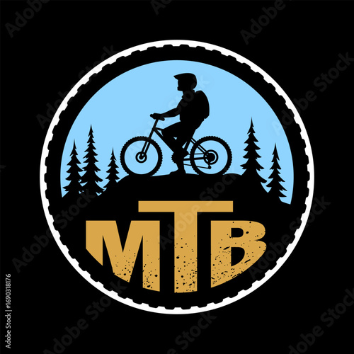 MTB. Mountain bike logo, emblem on dark background.