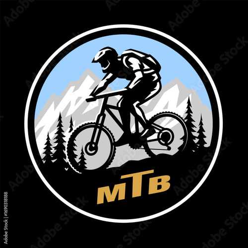 MTB. Mountain bike logo, emblem on dark background.