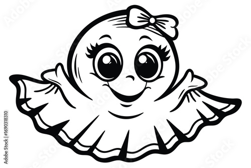 Cheerful girl ghost with a bow casts a spooky shadow during Halloween