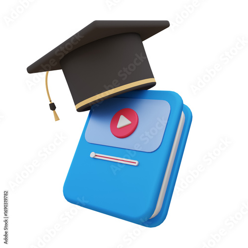 3d illustration of online course for education icons sign and symbols.3d render.