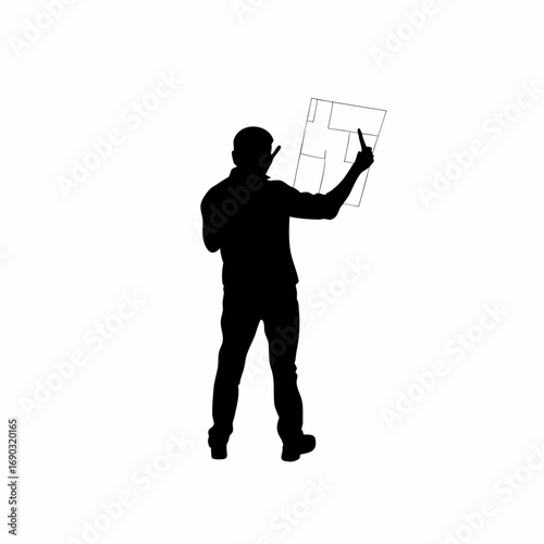 Structural engineer silhouette drawing beam design isolated on white background