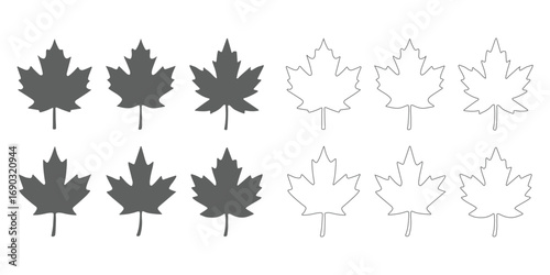 maple leaves icon collection isolated on white background. Canadian maple leaf silhouette vector,vector illustration