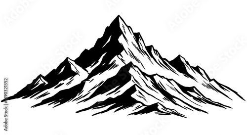 Majestic Mountain Peak Illustration Striking Black and White Landscape Design