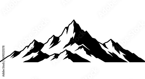 Dynamic silhouette of a majestic mountain range, featuring dramatic peaks and rugged terrain, perfect for nature-inspired designs