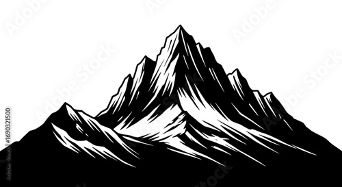 Majestic Peak A Striking Black and White Mountain Illustration for Nature Enthusiasts
