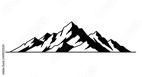 Majestic Mountain Range Silhouette Black and White Peak Illustration