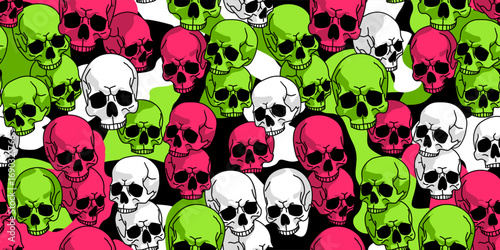Seamless abstract skull camo pattern. Camouflage in acid colors. Stock vector illustration for your design.